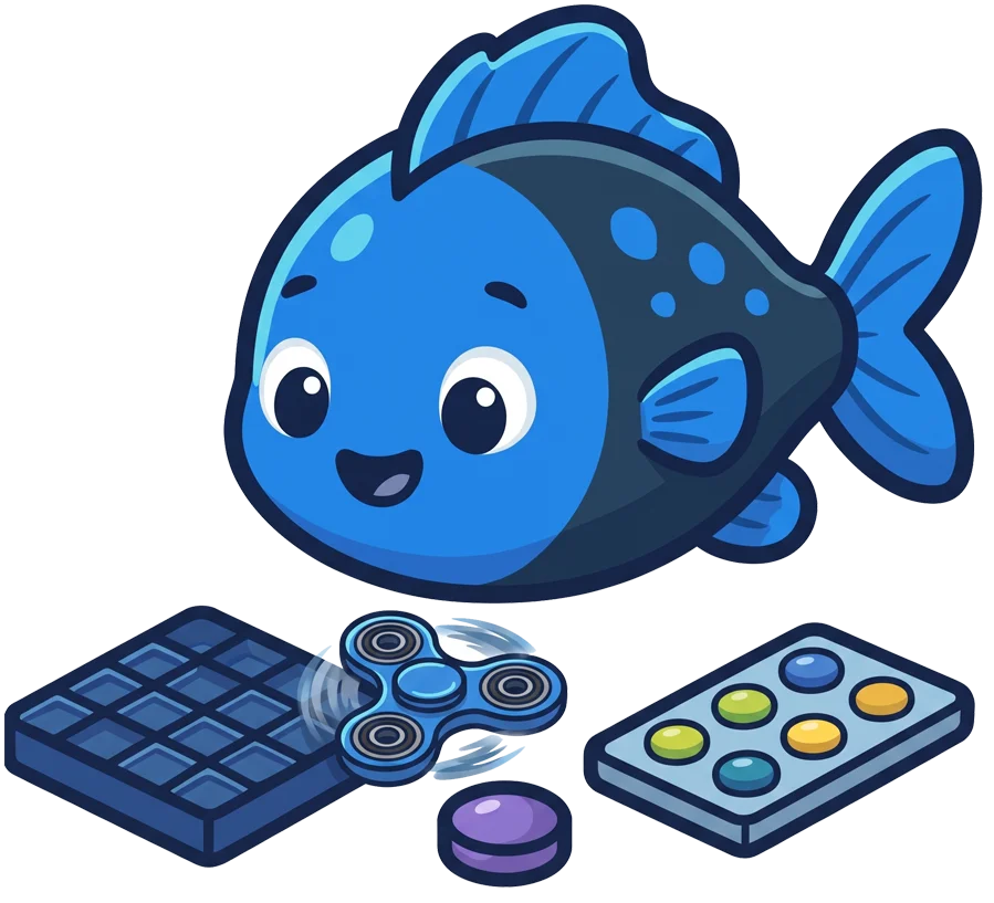 Falmouth Pediatric Dentistry Bubbles fish mascot character with dental braces illustration in Falmouth, ME
