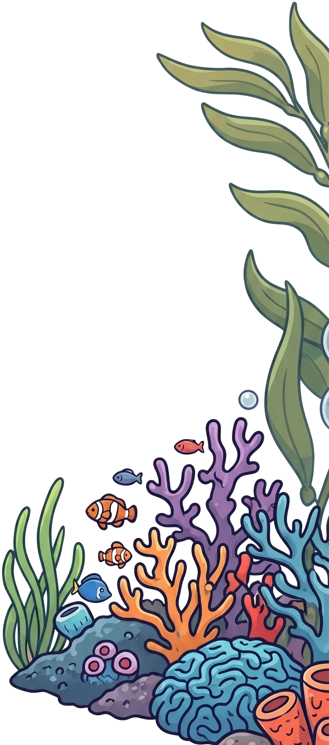 Falmouth Pediatric Dentistry colorful illustrated coral and seaweed ocean plant decoration in Falmouth, ME