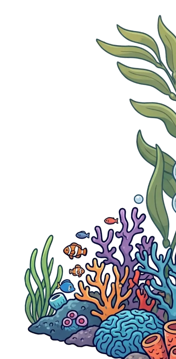 Falmouth Pediatric Dentistry colorful illustrated coral and seaweed ocean plant decoration in Falmouth, ME